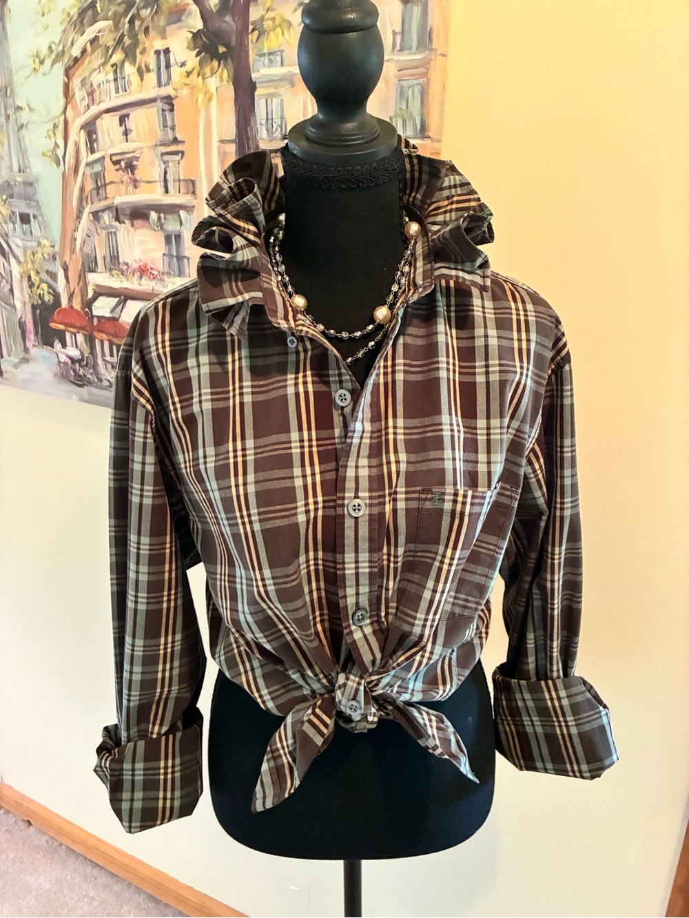 Izod Brown and Cream Plaid Button-Down Shirt